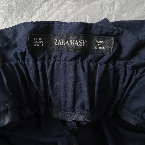 Zara Navy Blue Paper Bag Waist Pants - Picture 7 of 13